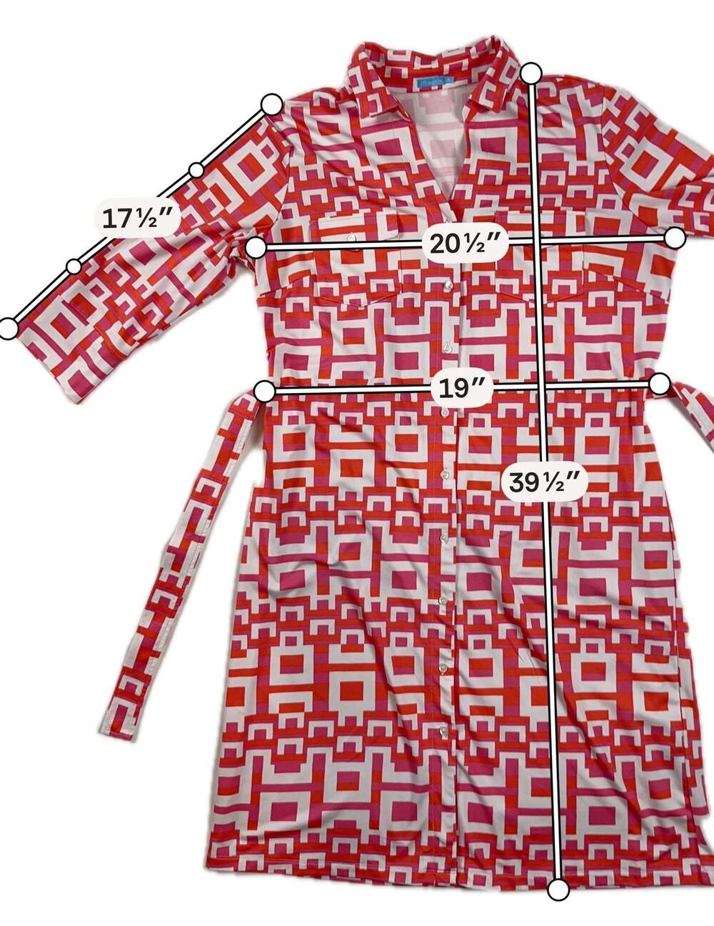 J. McLaughlin Red & Pink Geometric Print Belted Shirt Dress Size XL - Picture 2 of 6